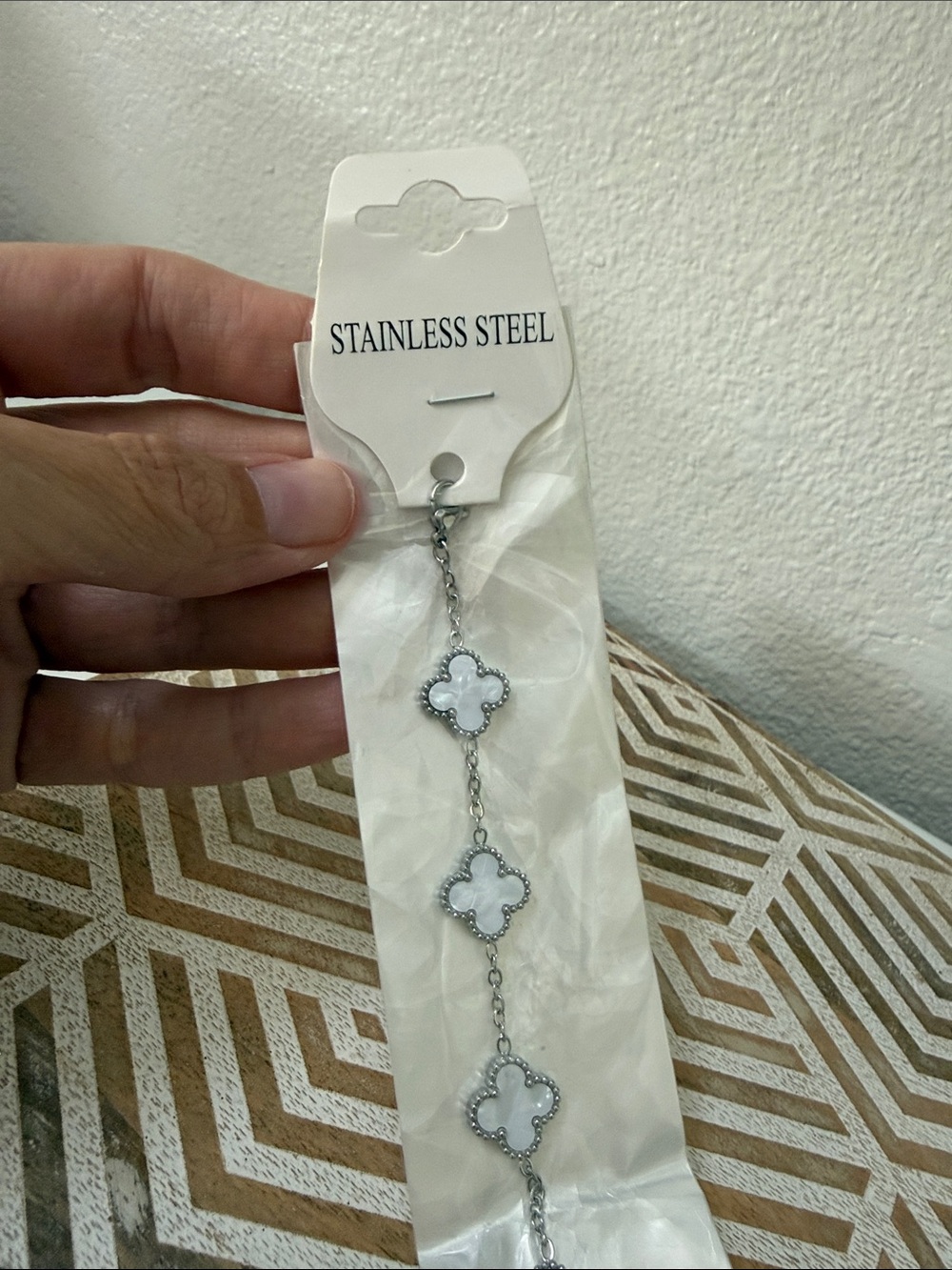 Stainless Steel White Flower Charm Bracelet - Picture 3 of 6